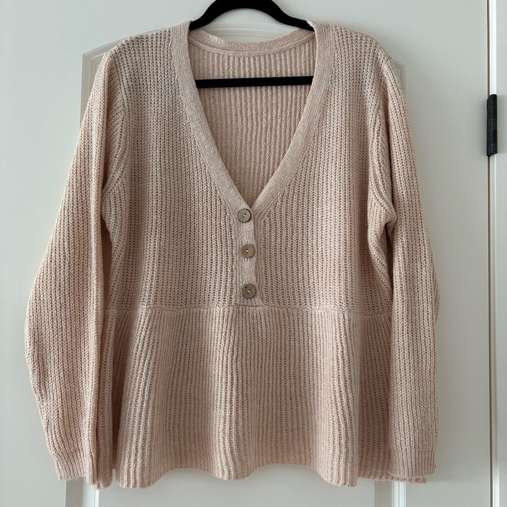 SHEIN Blush Peplum Button Sweater